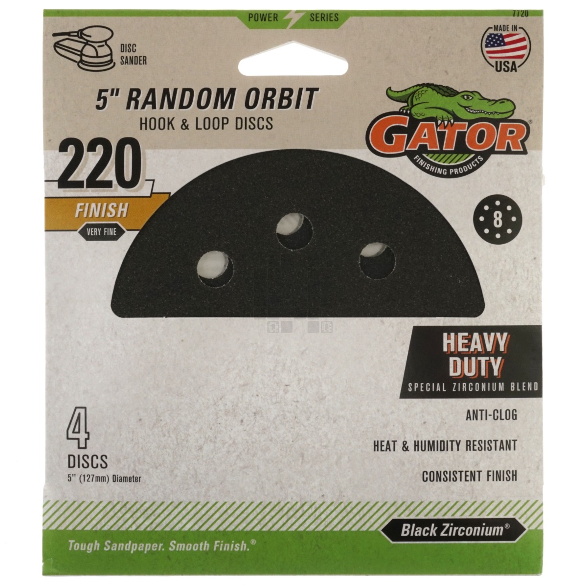 Gator 7720 5" Random Orbit Hook & Loop Sanding Discs, Very Fine 220 Grit, 4 Pack