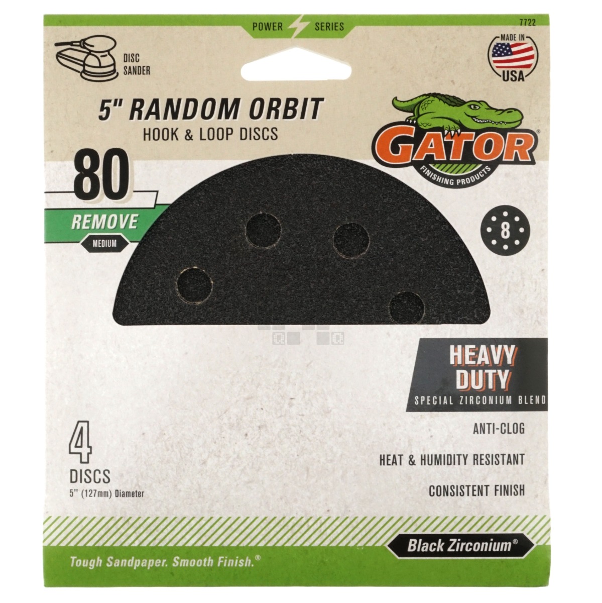 Gator 7722 5" Random Orbit Hook & Loop Sanding Discs, Medium 80 Grit , 4 Pack