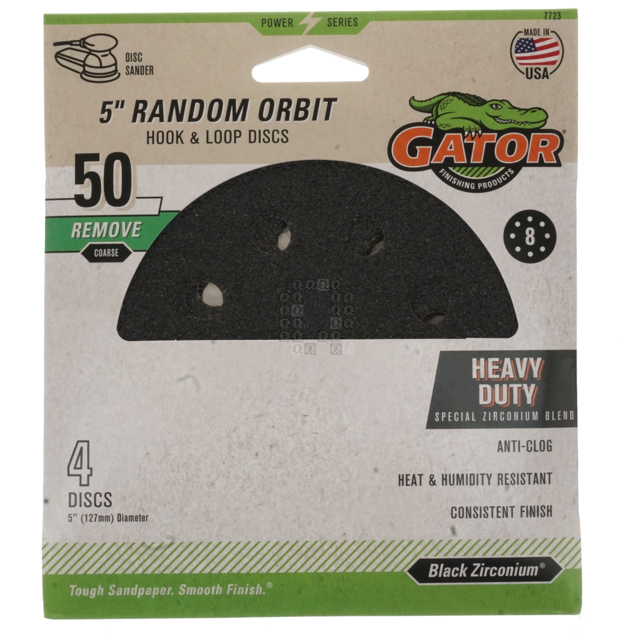 Gator 7723 5" Random Orbit Hook & Loop Sanding Discs, Coarse 50 Grit, 8-Hole, 4 Pack