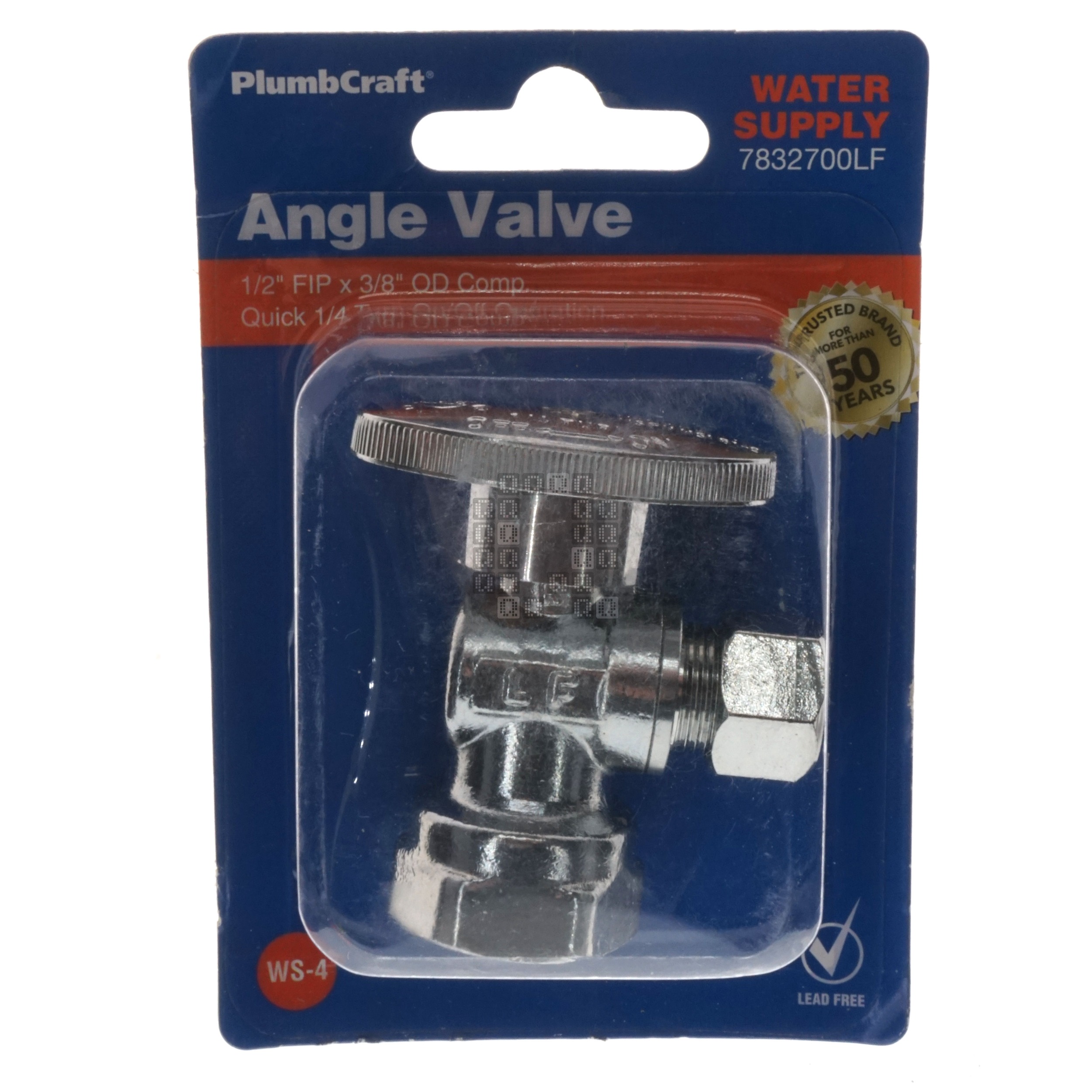 PlumbCraft 7832700LF Water Supply Angle Valve, 1/2" FIP x 3/8" OD Compression, Quick 1/4 Turn On/Off Operation