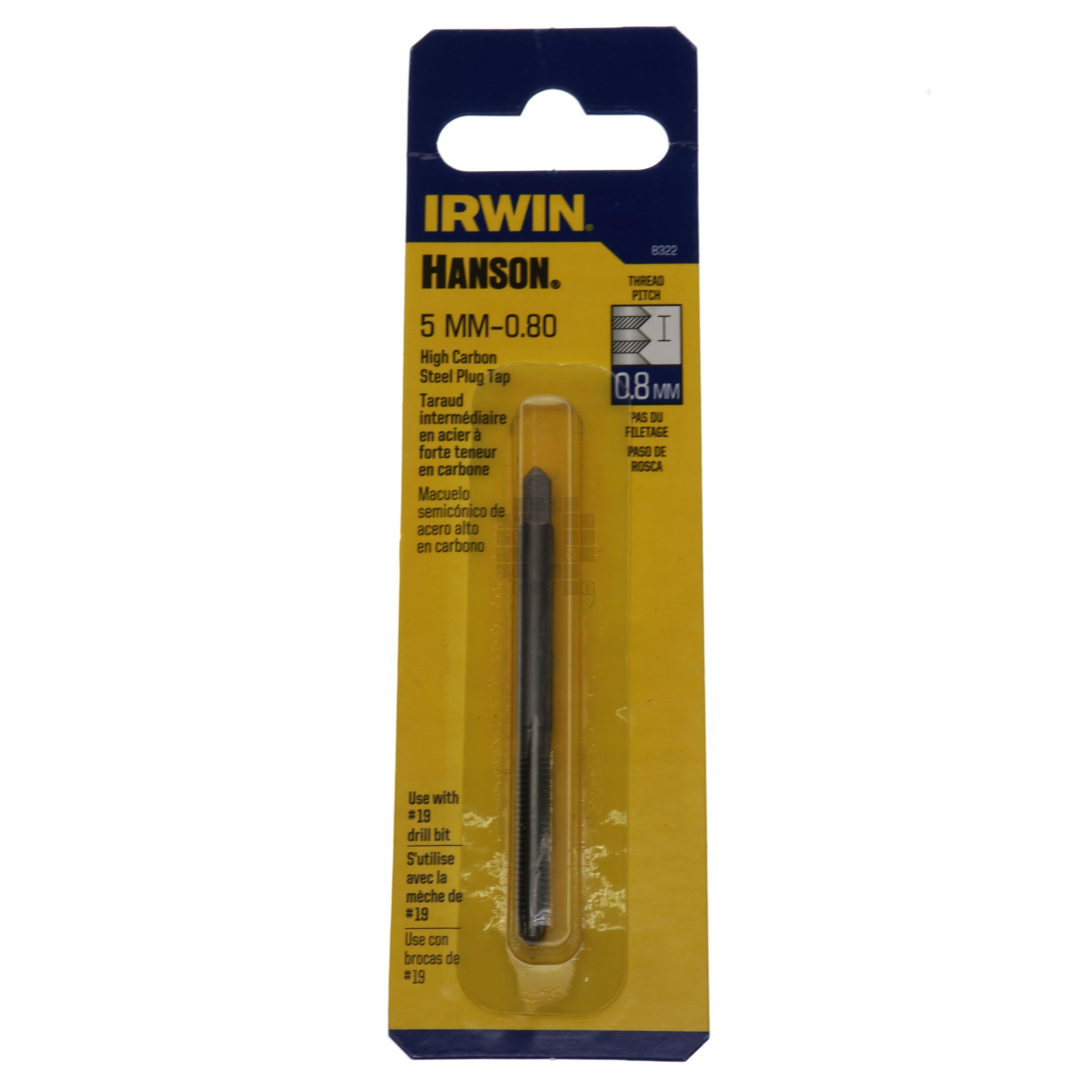 Irwin Hanson 8322ZR 5mm-0.80 High Carbon Steel Plug Tap, M5-0.80