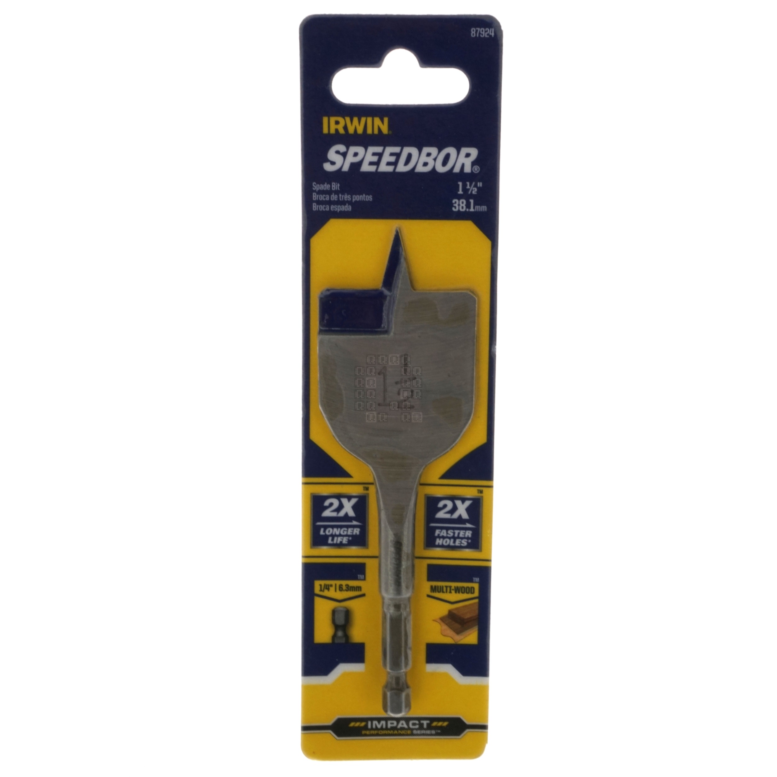 Irwin Industrial Tools 87924 SPEEDBOR 1-1/2" x 4" Standard Length Spade Bit, 1/4" Hex Drive