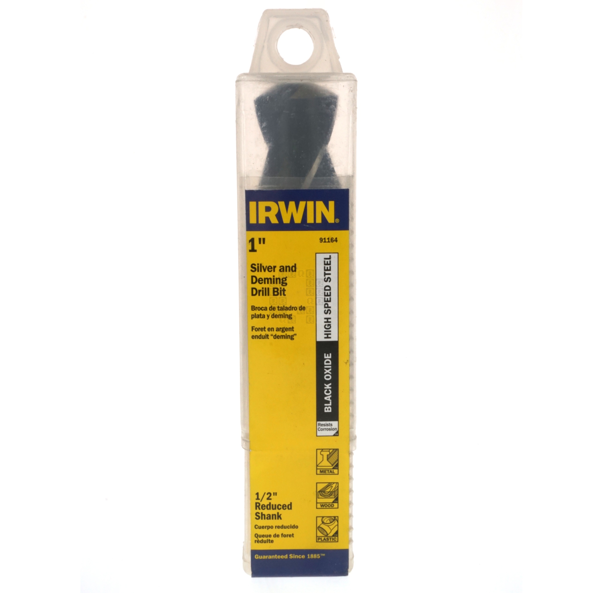 Irwin 91164 1" Silver and Deming Black Oxide HSS Drill Bit, 1/2" Reduced Shank