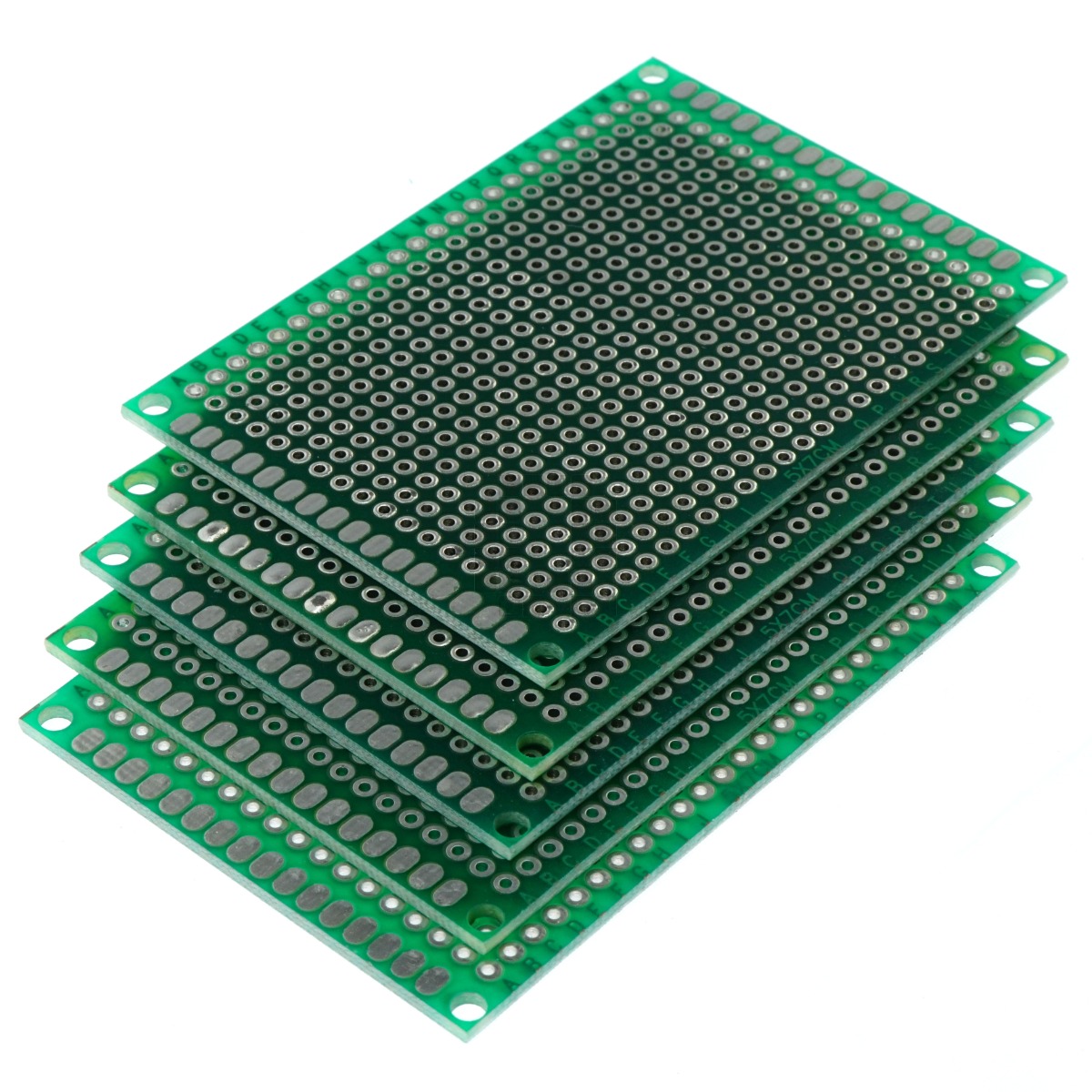 5cm x 7cm Unbranded Green PCB Printed Circuit Board, 5 Pack, 432 Holes, 32 Pads