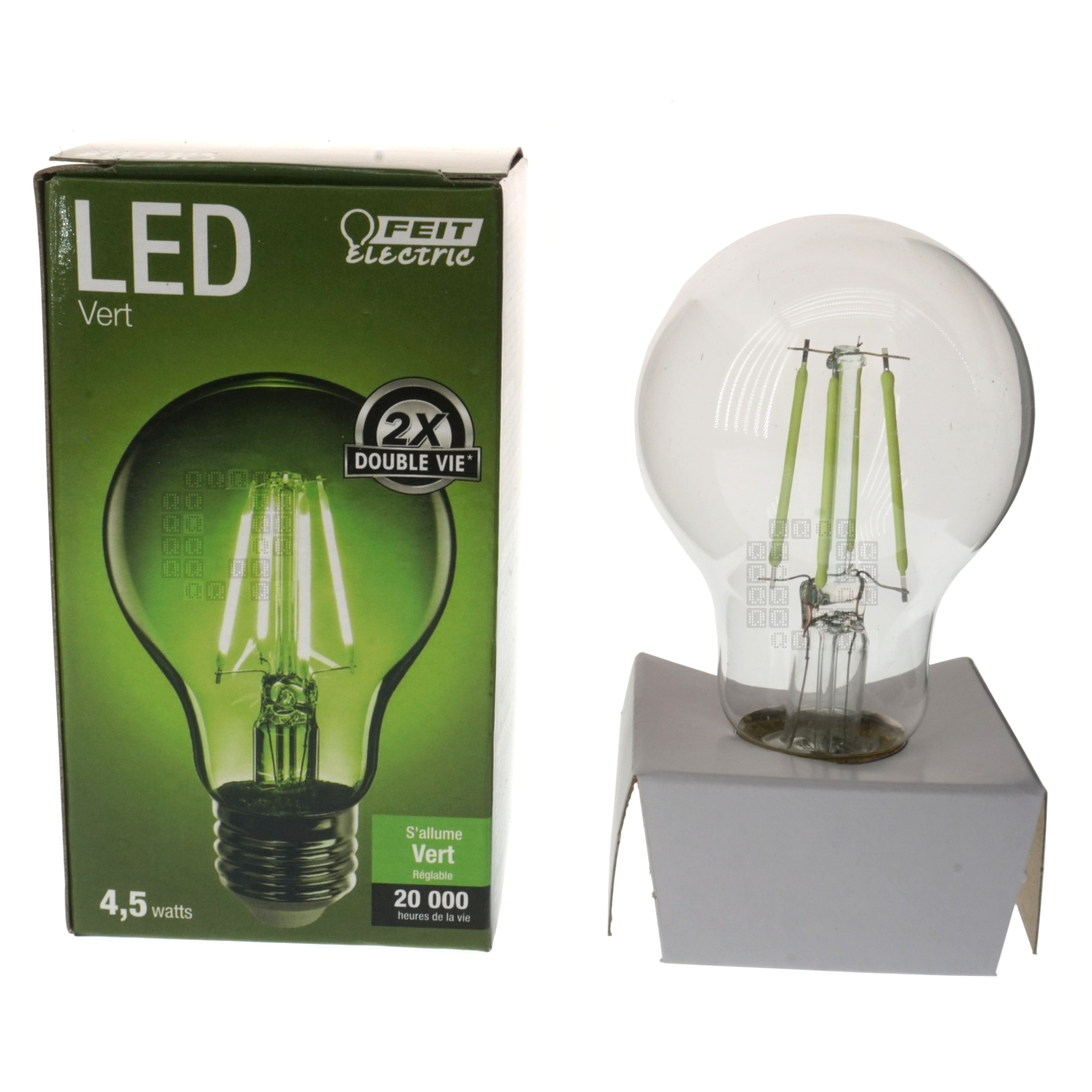 Feit Electric A19/TG/LED Green Filament LED Light Bulb, 4.5 Watt, 120V E26, Dimmable, 20,000hr