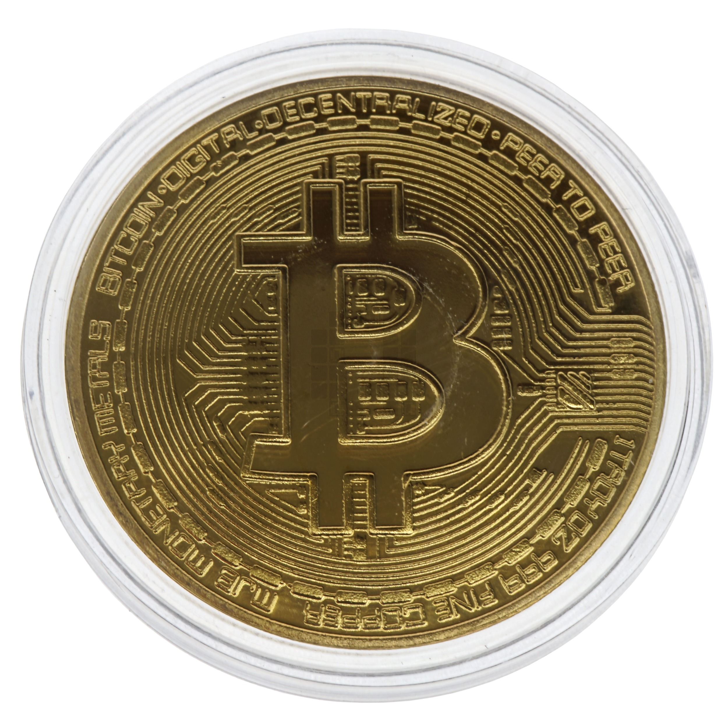 Gold Plated Collectible Bitcoin Coin in Protective Plastic Case