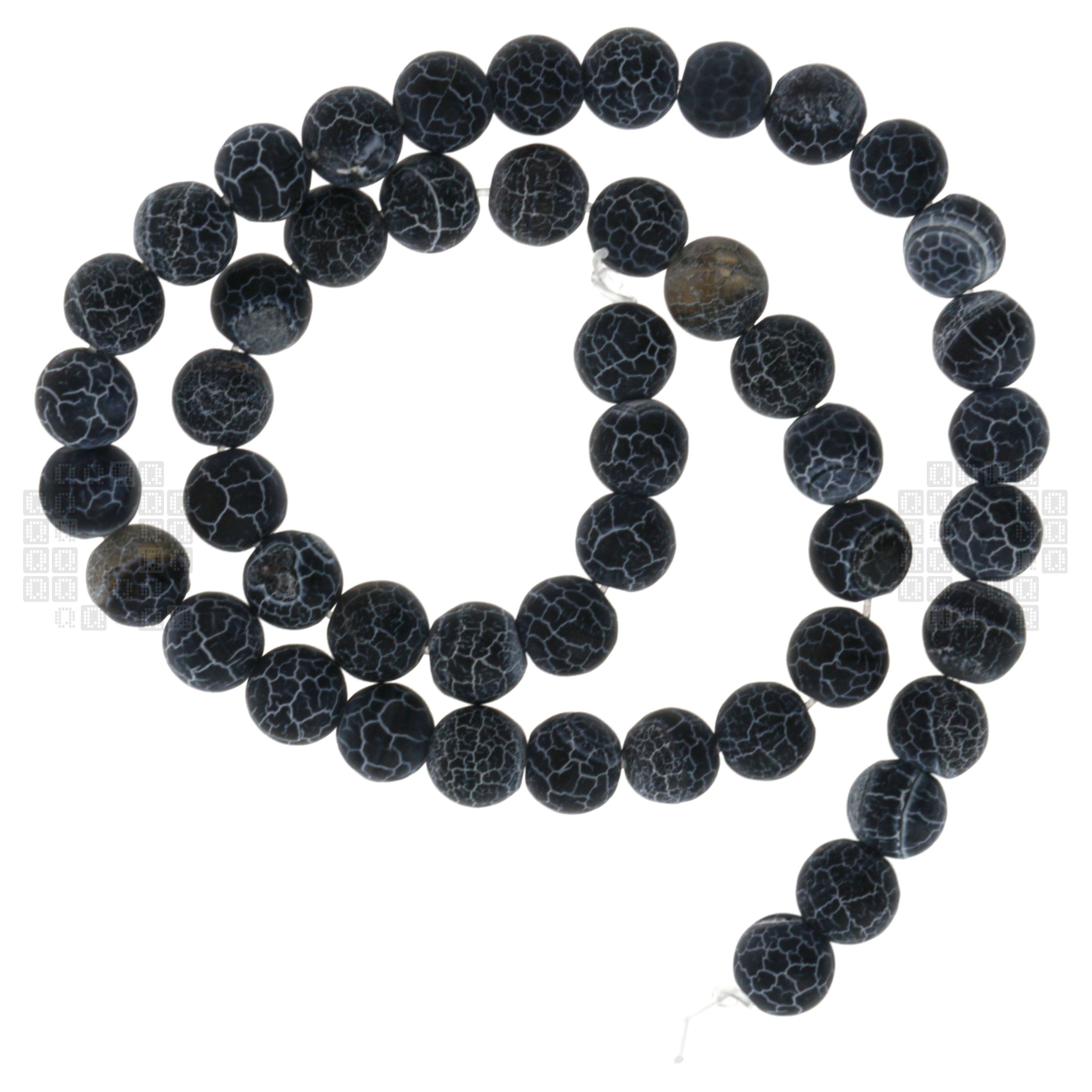 Black Frost Cracked Agate 8mm Round Beads, 45 Pieces