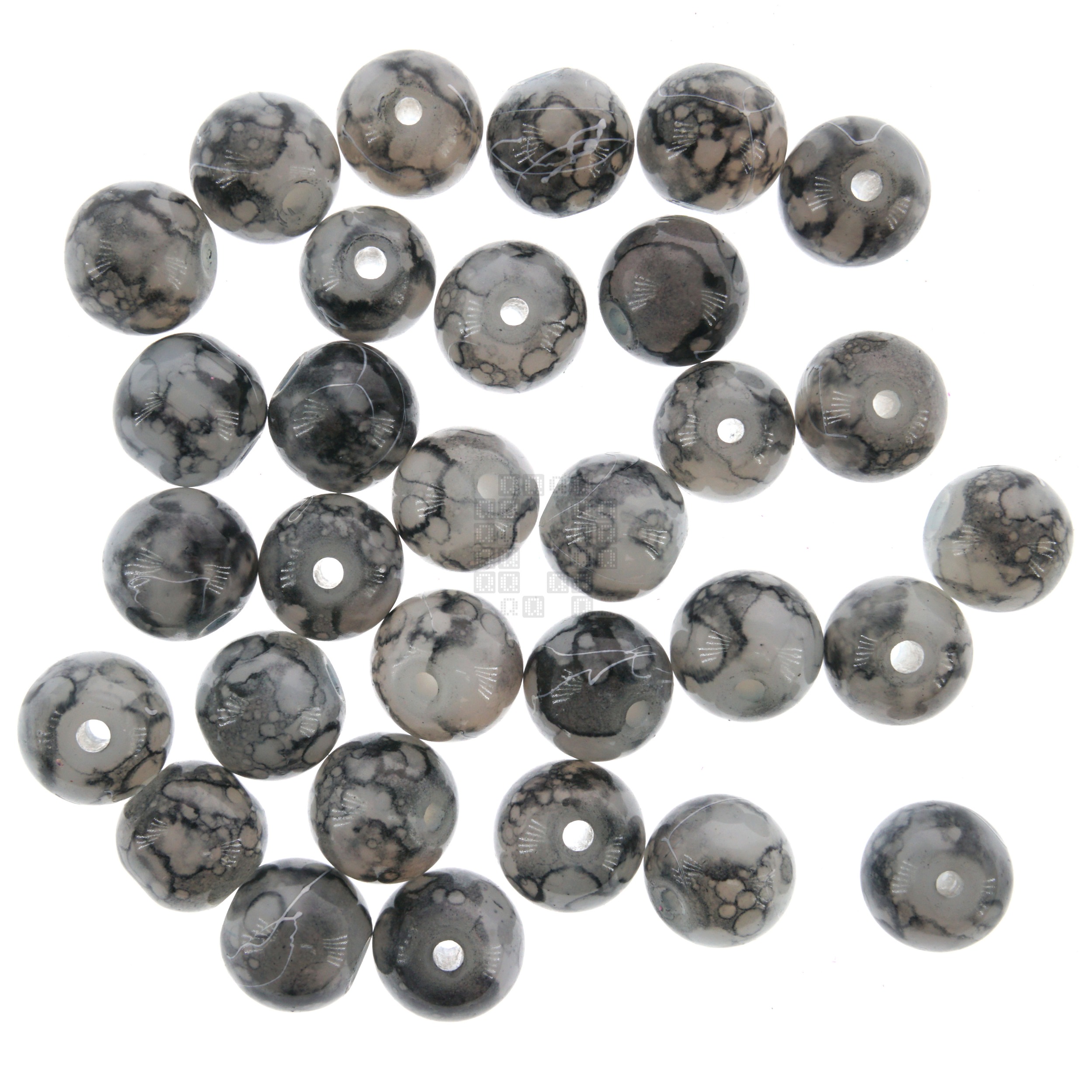 Black Marble 8mm Loose Glass Beads, 30 Pieces