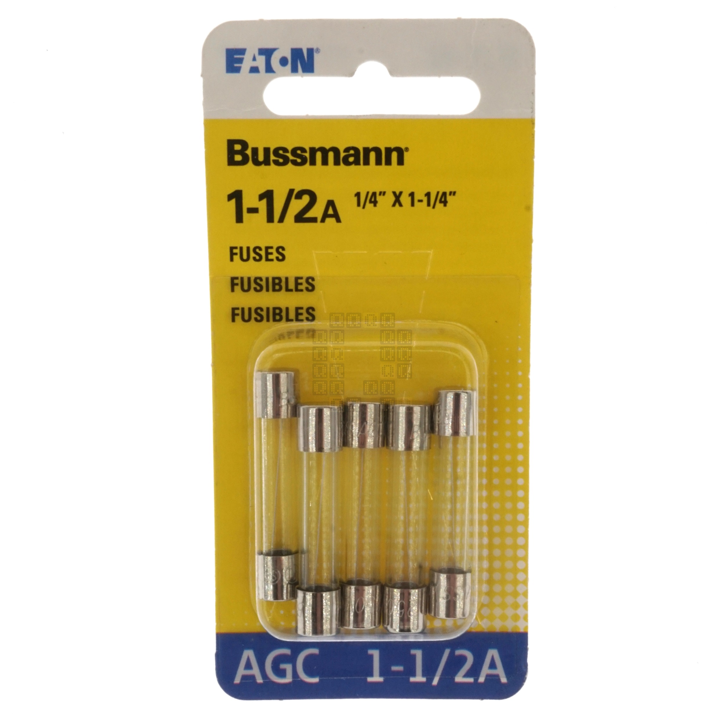 Eaton Bussman BP/AGC-1-1/2-RP Fast Acting Glass Fuse 5 Pack, 1-1/2 Amp, 250VAC