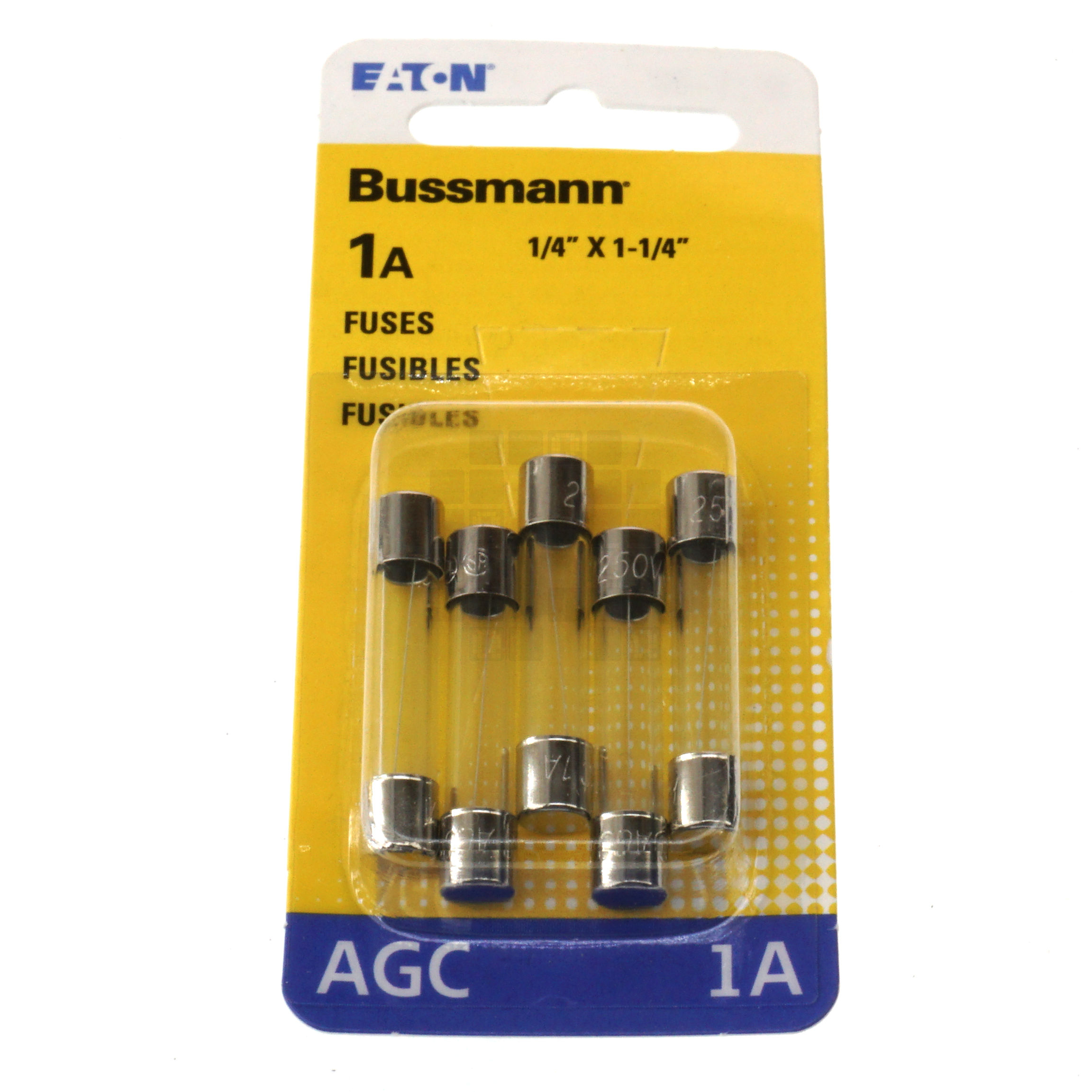 Eaton Bussman BP/AGC-1-RP Fast Acting Glass Fuse 5 Pack, 1 Amp, 250VAC