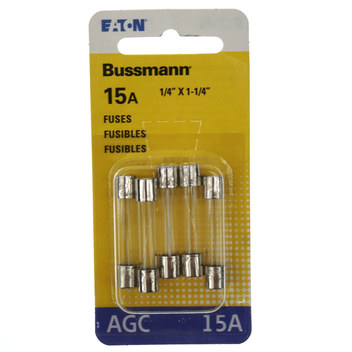 Eaton Bussman BP/AGC-15-RP Fast Acting Glass Fuse 5 Pack, 15 Amps, 32VAC