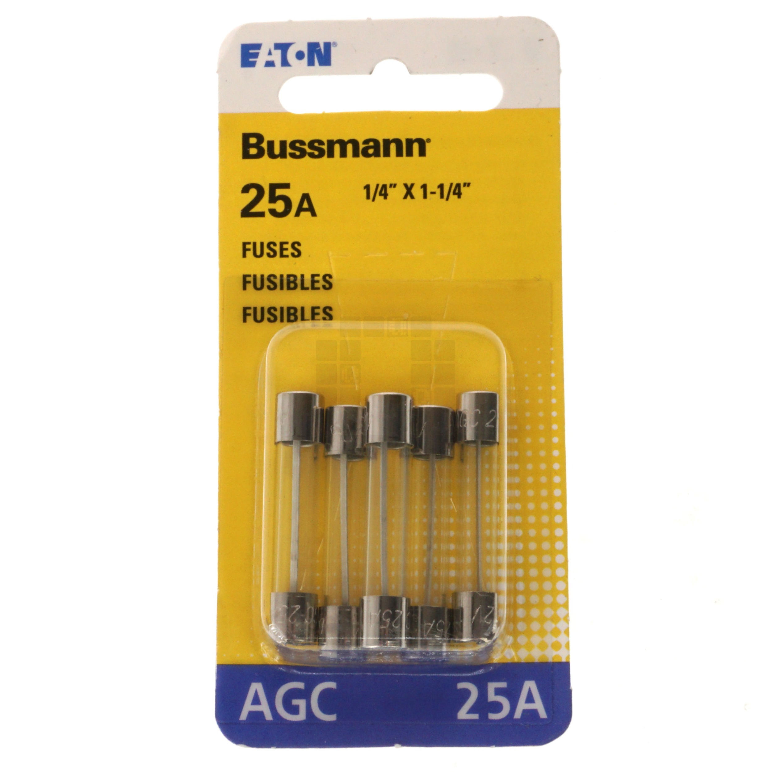 Eaton Bussman BP/AGC-25-RP Fast Acting Glass Tube Fuse 5 Pack, 25 Amps, 32VDC