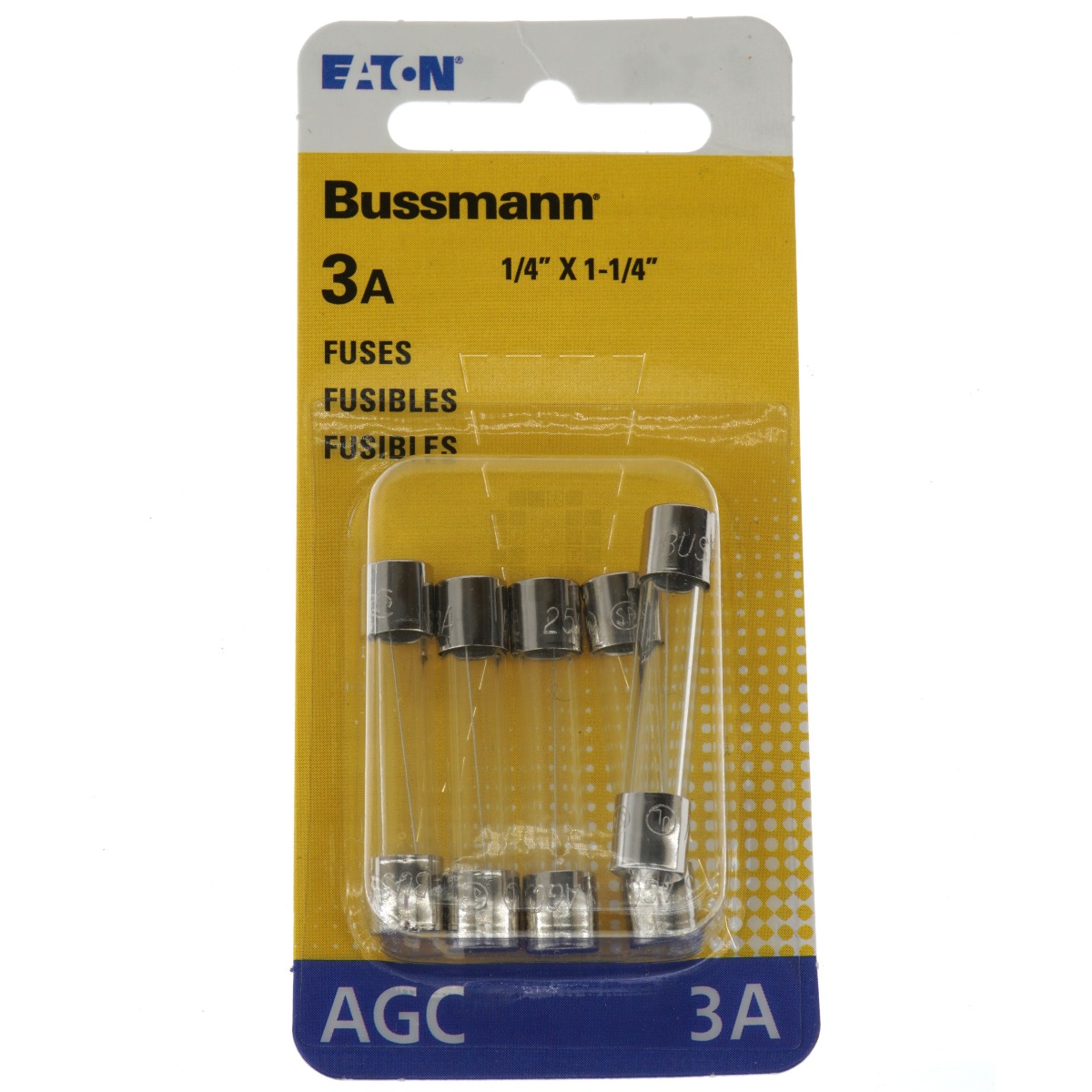 Eaton Bussman BP/AGC-3-RP Fast Acting Glass Tube Fuse Pack, Amps, 250VAC