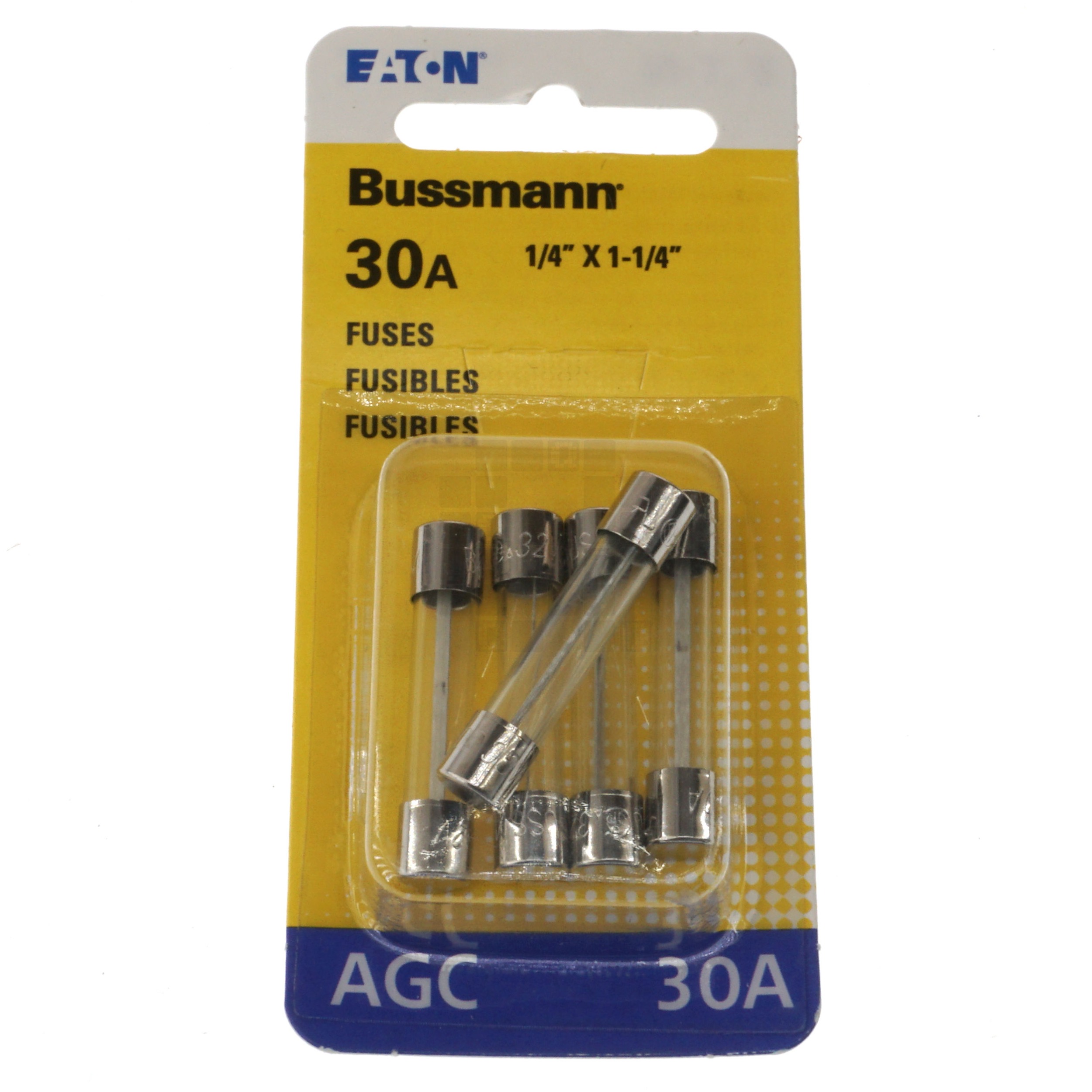 Eaton Bussman BP/AGC-30-RP Fast Acting Glass Fuse 5 Pack, 30 Amps, 32VAC/VDC