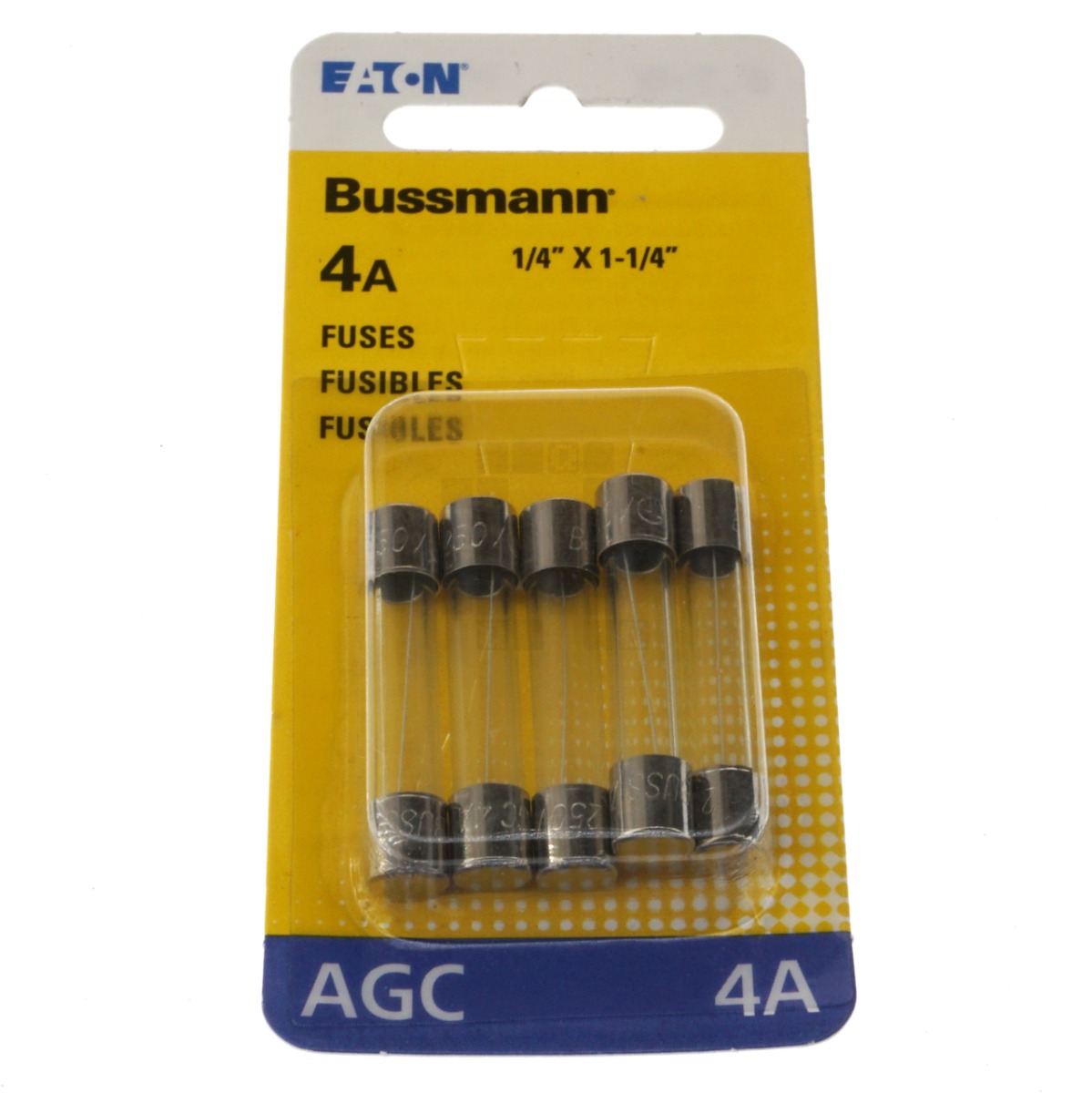Eaton Bussman BP/AGC-4-RP Fast Acting Glass Fuse 5 Pack, 4 Amps, 250VAC