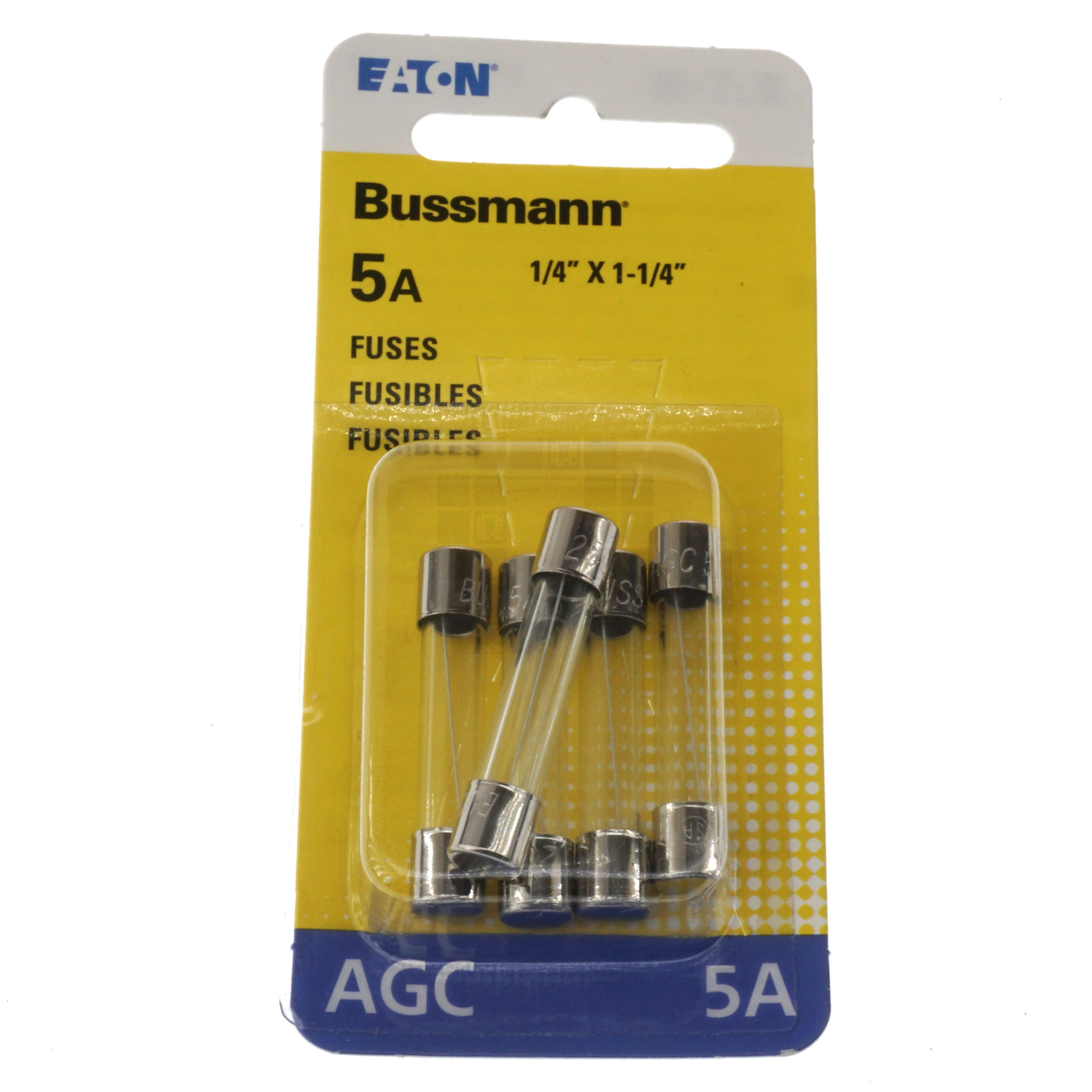 Eaton Bussman BP/AGC-5-RP Fast Acting Glass Fuse 5 Pack, 5 Amp, 250VAC