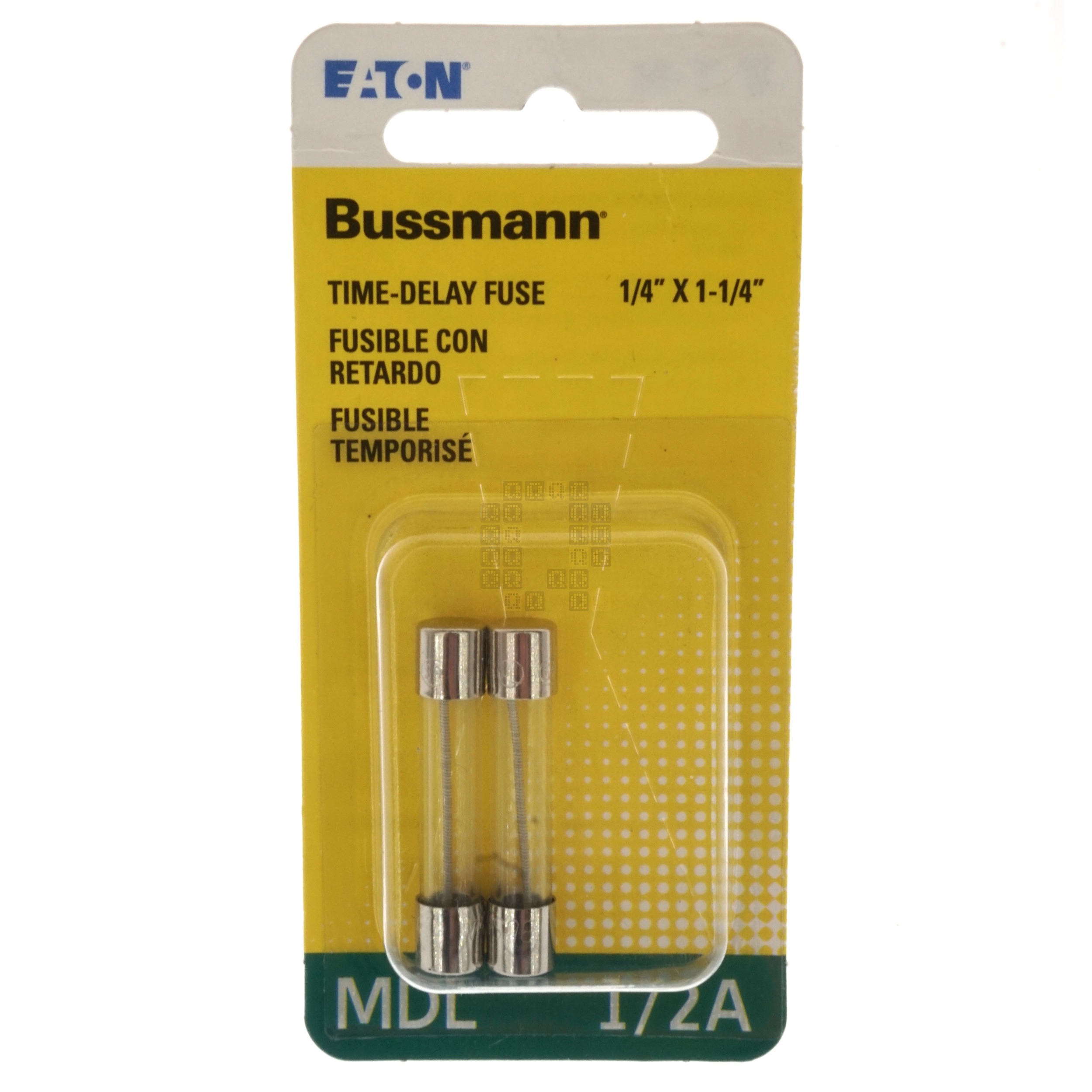 Eaton Bussman BP/MDL-1/2 Time Delay Glass Fuse, 2 Pack, 1/2 Amp, 250VAC
