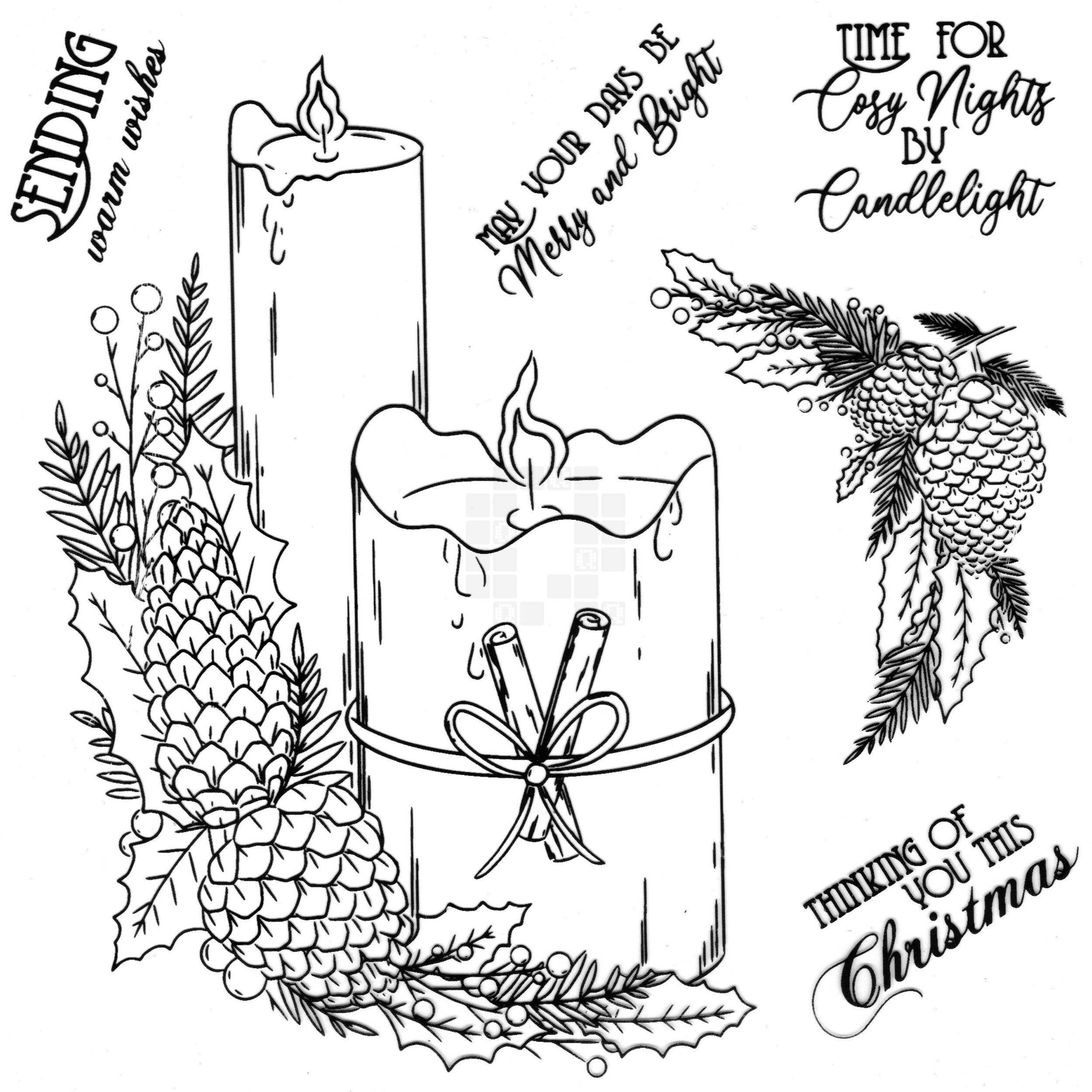6-Piece Candle with Pine Cones Christmas Silicone Stamp Set