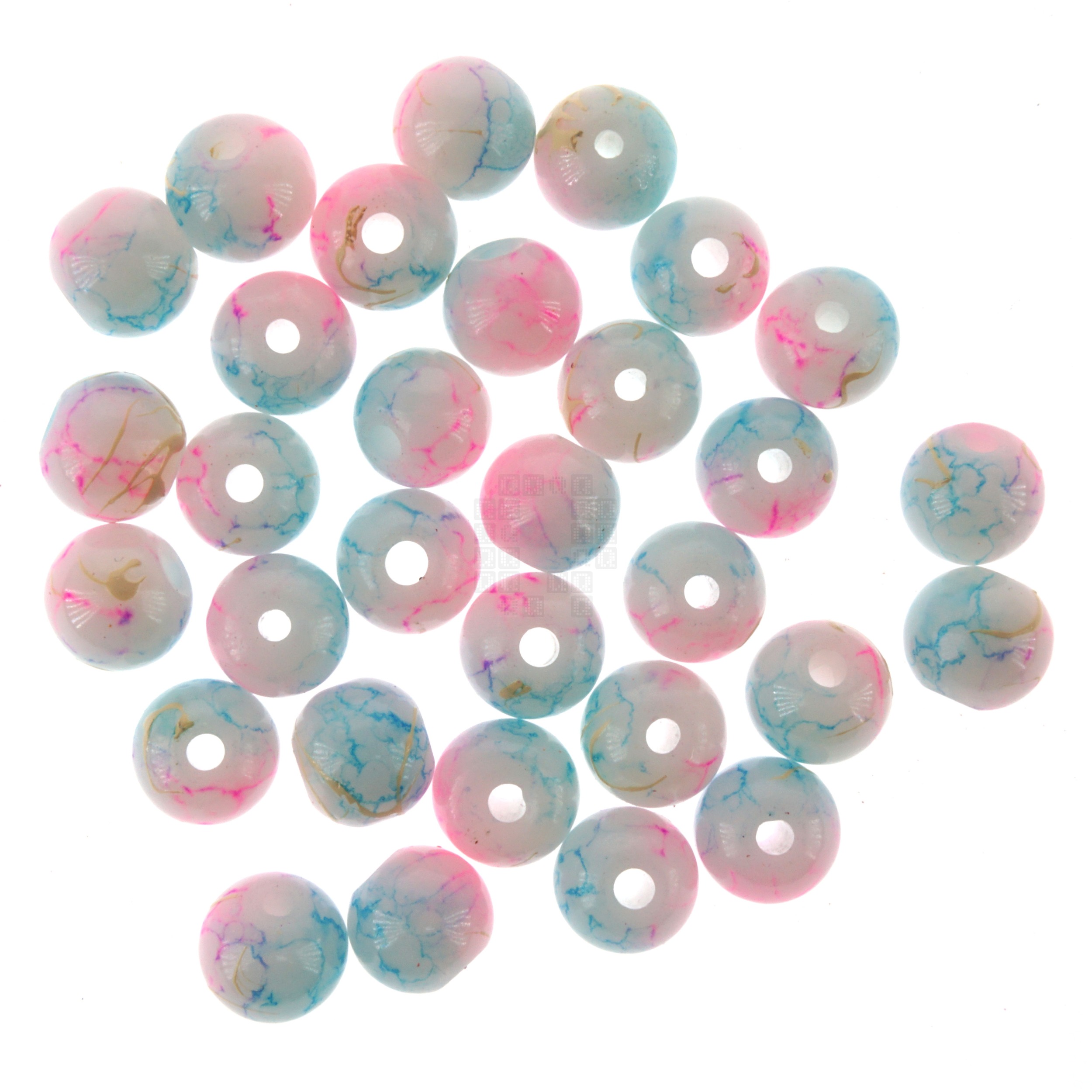 Cotton Candy 8mm Loose Glass Beads, 30 Pieces