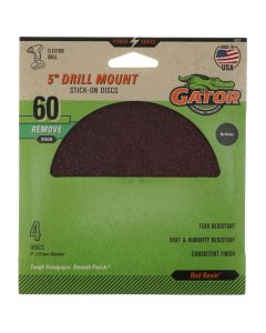 Gator 3002 5" Drill Mount Stick-On Discs, Medium 60 Grit, No Holes, 4 Pack