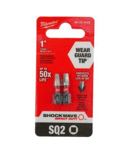 Milwaukee 48-32-4422 Shockwave 1" Impact Duty #2 Square Bits (Pack of 2) SQ2