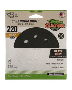 Gator 7720 5" Random Orbit Hook & Loop Sanding Discs, Very Fine 220 Grit, 4 Pack