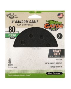 Gator 7722 5" Random Orbit Hook & Loop Sanding Discs, Medium 80 Grit , 4 Pack