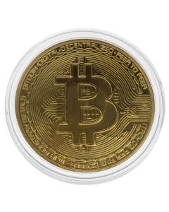 Gold Plated Collectible Bitcoin Coin in Protective Plastic Case