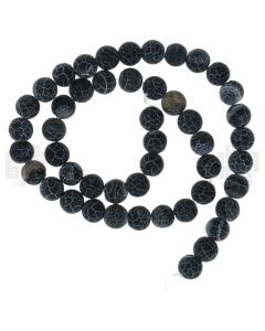Black Frost Cracked Agate 8mm Round Beads, 45 Pieces