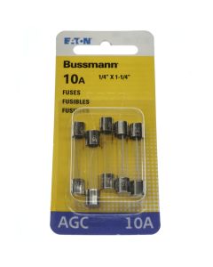 Eaton Bussman BP/AGC-10-RP Fast Acting Glass Fuse 5 Pack, 10 Amps, 250VAC