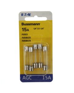 Eaton Bussman BP/AGC-15-RP Fast Acting Glass Fuse 5 Pack, 15 Amps, 250VAC