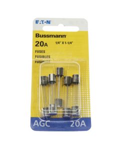 Eaton Bussman BP/AGC-20-RP Fast Acting Glass Fuse 5 Pack, 20 Amps, 250VAC