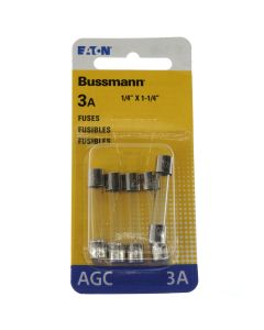Eaton Bussman BP/AGC-3-RP Fast Acting Glass Tube Fuse 5 Pack, 3 Amps, 250VAC