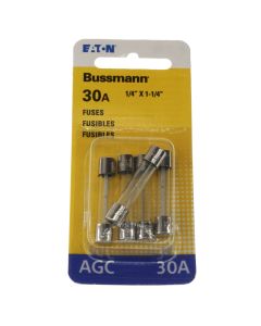 Eaton Bussman BP/AGC-30-RP Fast Acting Glass Fuse 5 Pack, 30 Amps, 32VAC/VDC