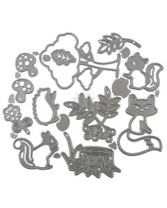 Forest Animals Metal Cutting Die Set, Tree, Mushroom, Fox, Stump, Hedgehog, Leaf