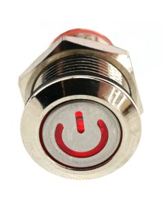 12mm Threaded Metal Pushbutton, Momentary, Red LED, 12-24VDC, IP65, SPST, Power