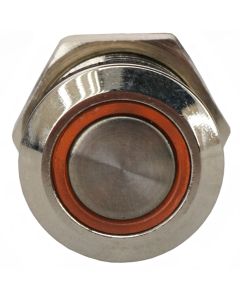 12mm Threaded Metal Pushbutton, Momentary, Yellow LED, 12-24VDC, Lighted Ring/Circle, IP65, SPST