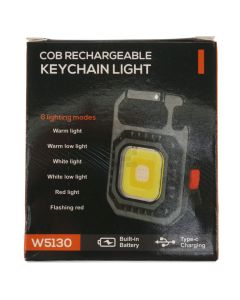 Multifunction White /Red Strobe Keychain Mini COB LED Light, USB-C Charging