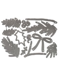 Holiday Wreath Pieces, Bow and Berries Metal Cutting Die 12 Piece Set