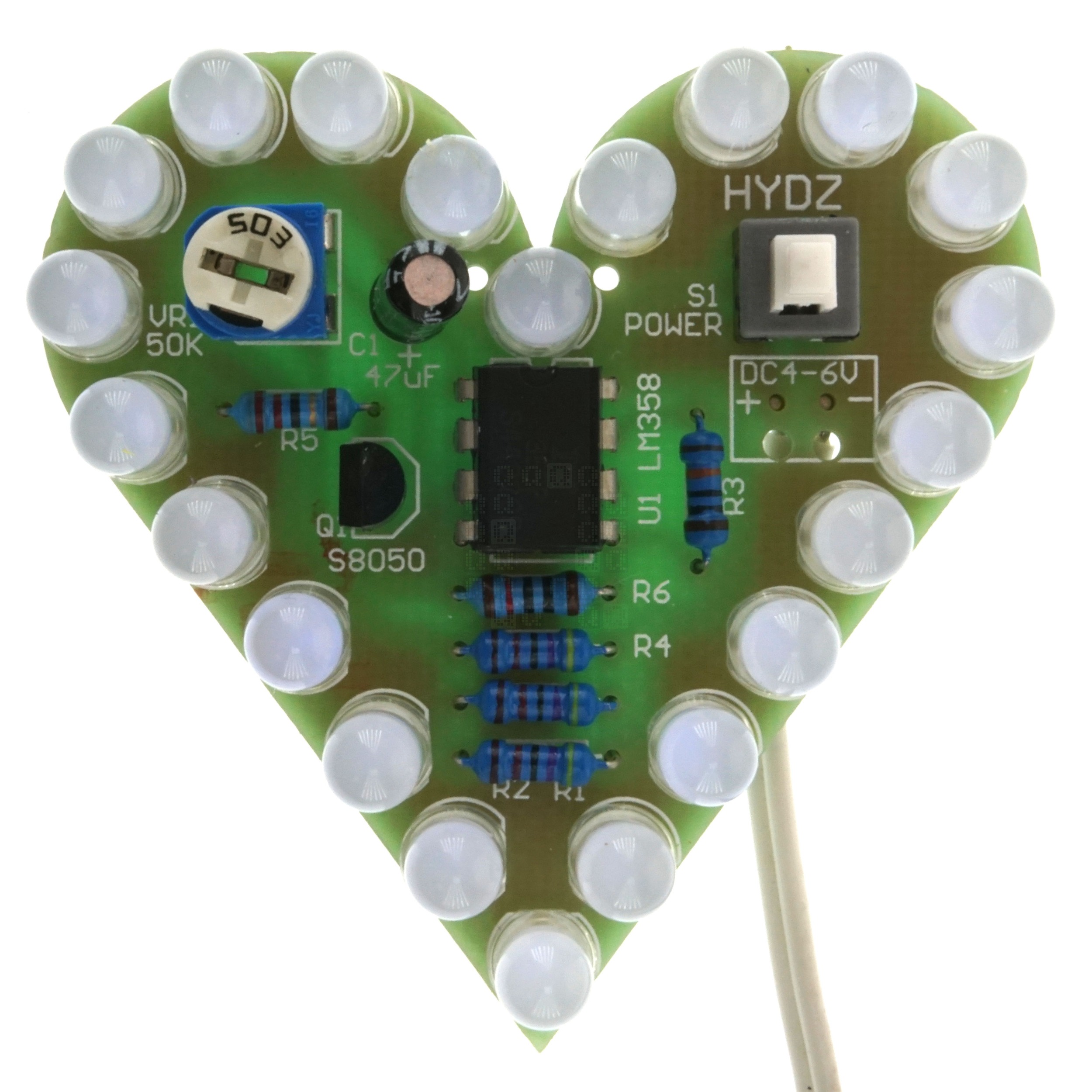 Blue LED Breathing Heart DIY Thru Hole Soldering Practice Kit 4-6VDC