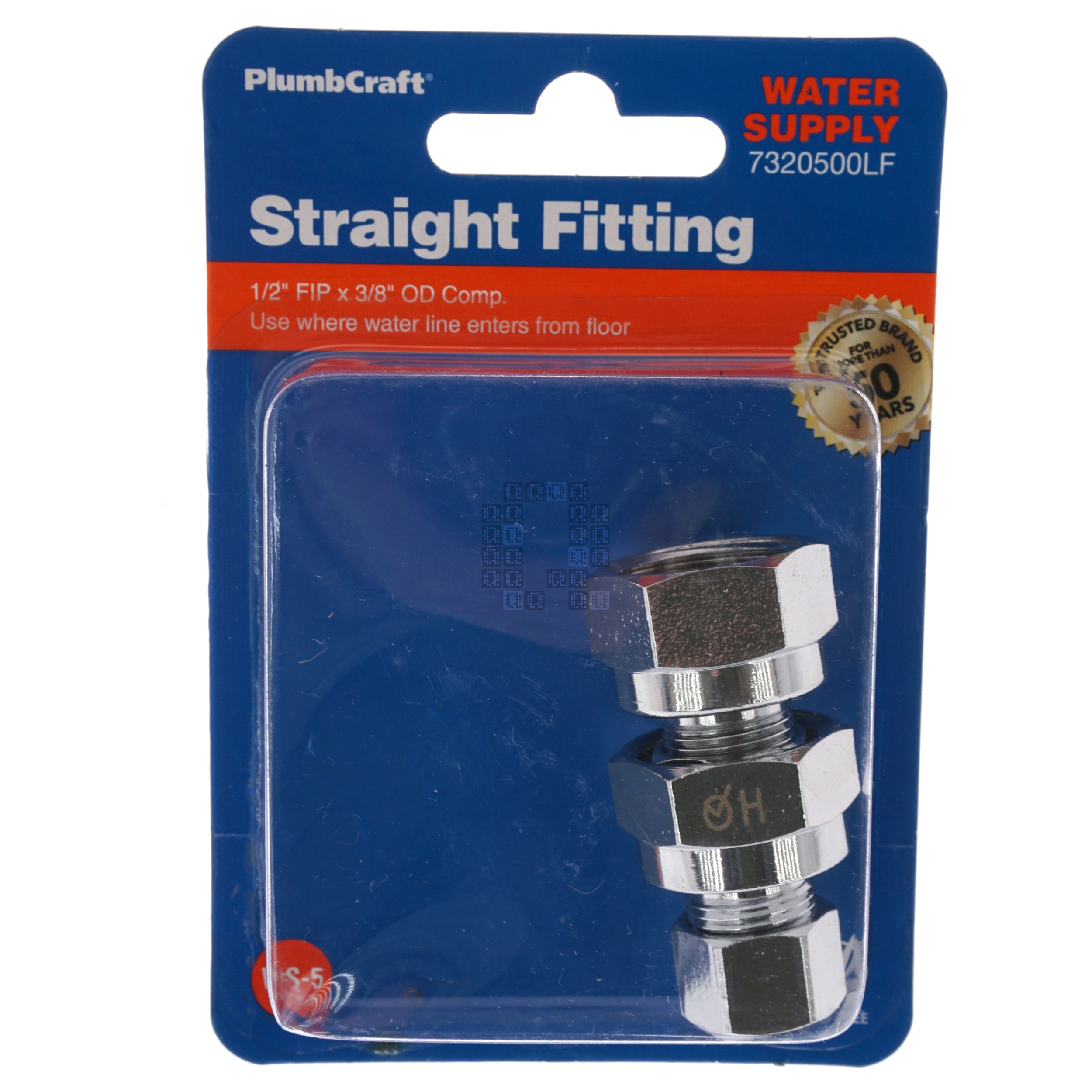 PlumbCraft 7320500LF 1/2" FIP x 3/8" OD Compression Water Supply Straight Fitting, Chrome Plated