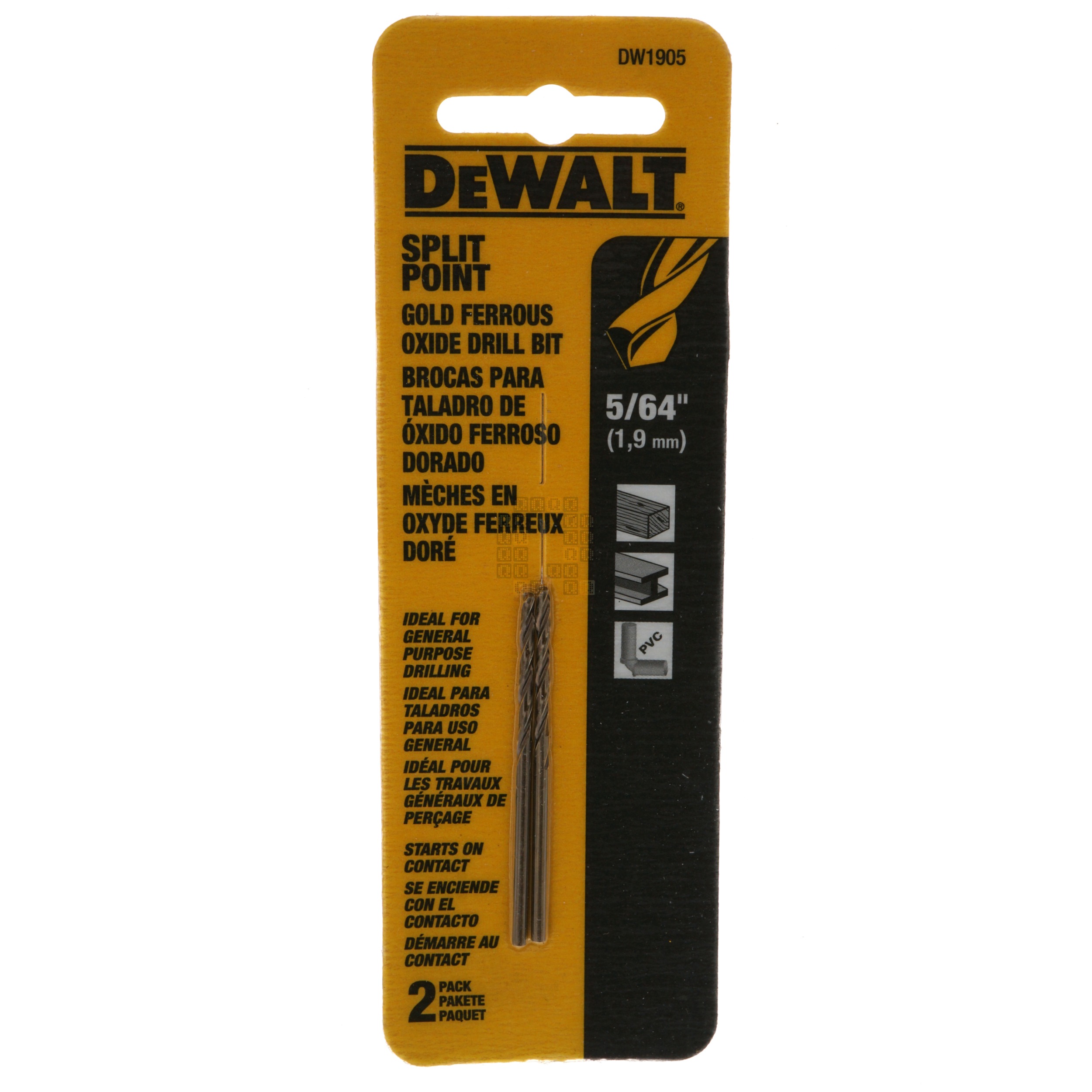 DeWALT DW1905 5/64" Split Point Gold Ferrous Oxide Drill Bit, 2-Pack
