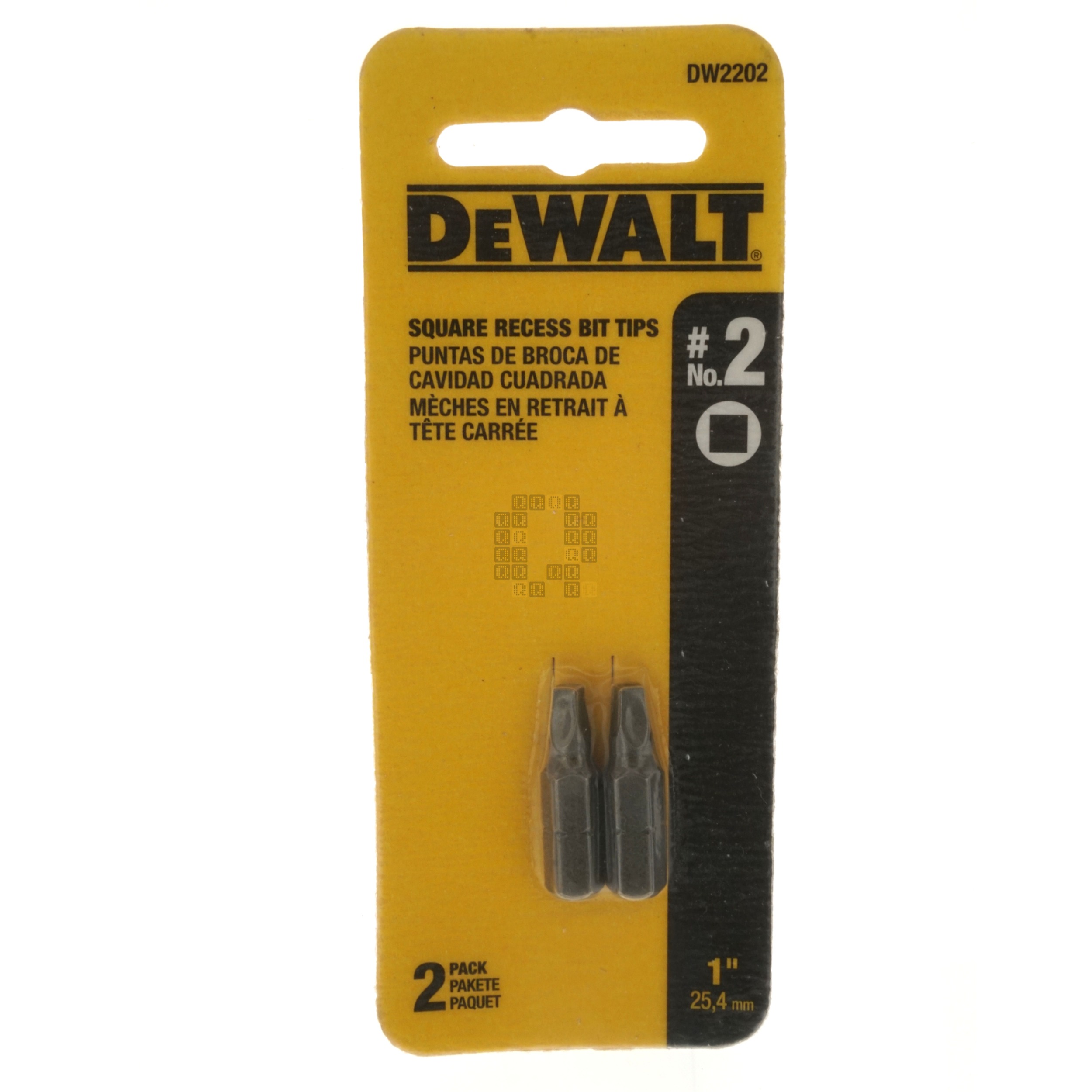 DeWALT DW2202 SQ2 / #2 Square Recess Bit Tips, 1" Length, 2-Pack