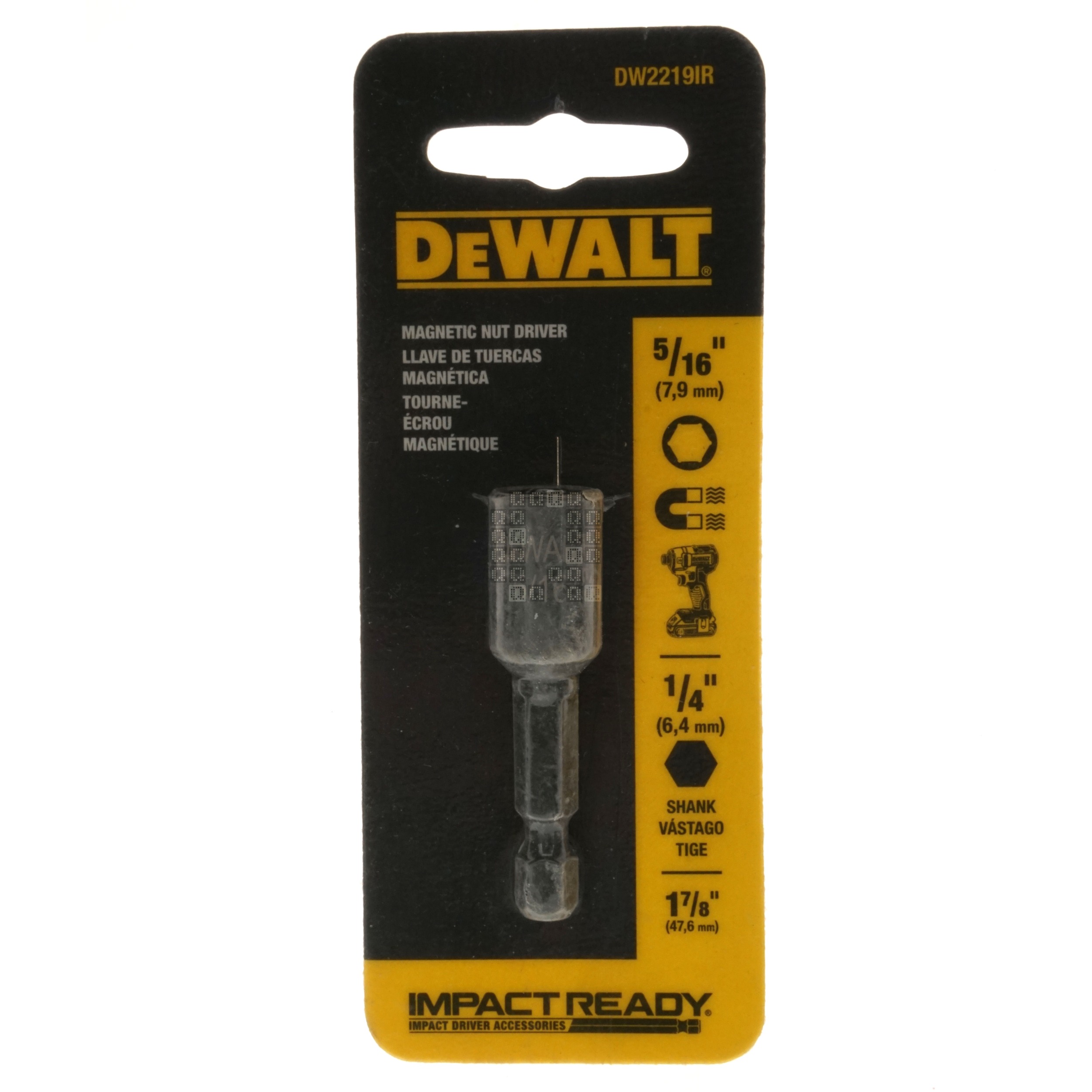 DeWALT DW2219IR 1/4" x 5/16" Hex Impact Ready Magnetic Nut Driver, 1-7/8" Length