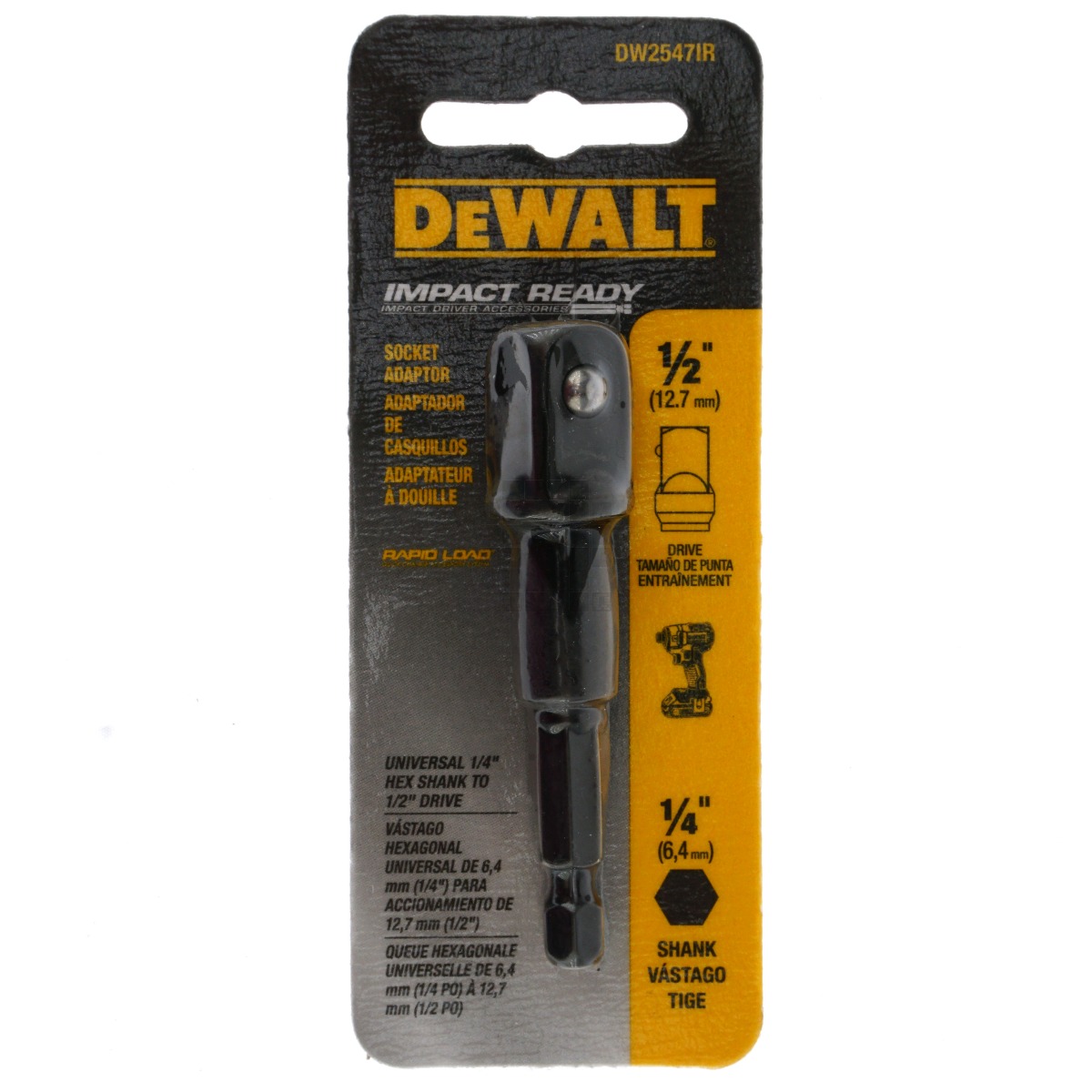 Dewalt DW2547IR 1/4" Hex to 1/2" Square Impact Ready Socket Adapter
