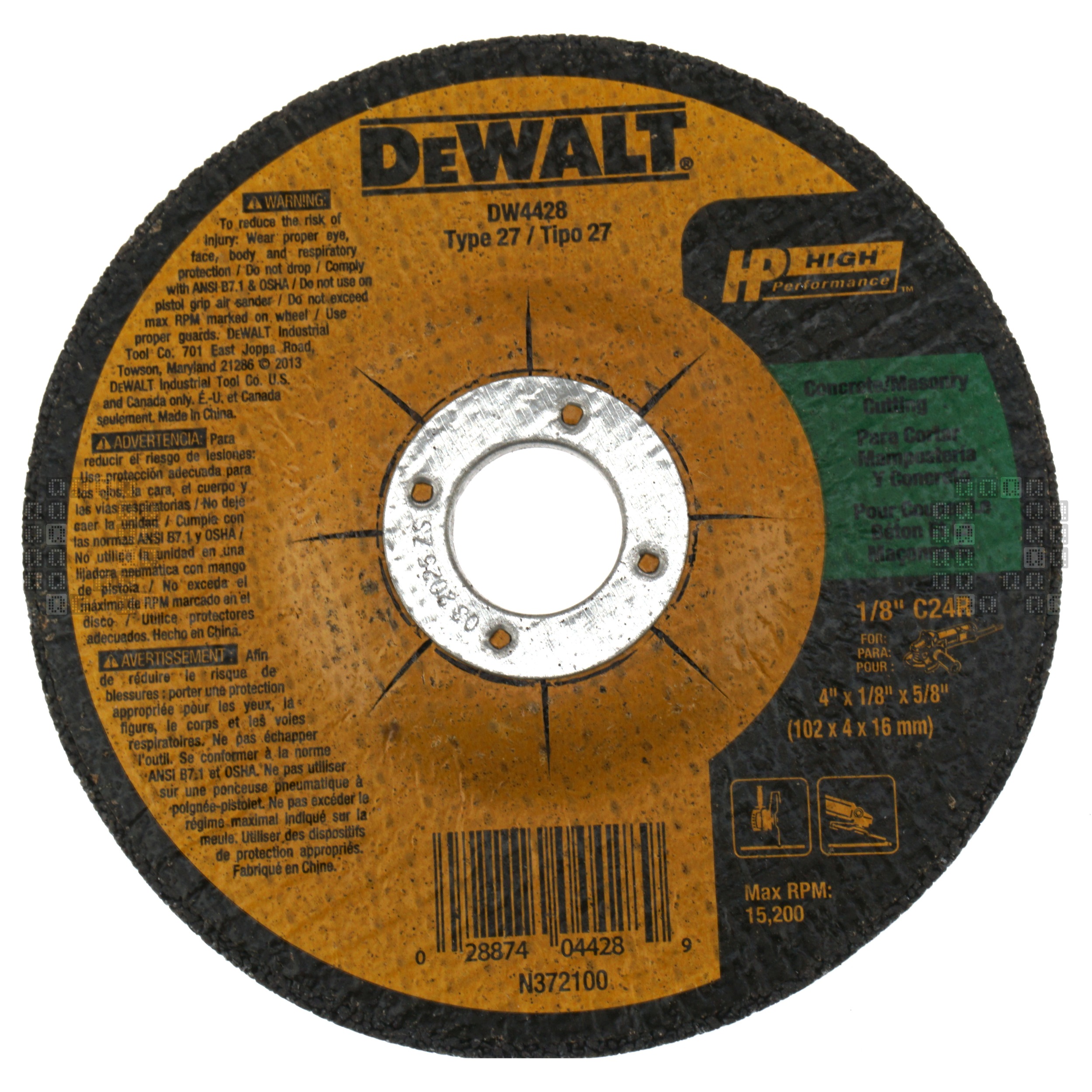 DeWALT DW4428 4" Diameter Silicon Carbide Abrasive Grinding Wheel, 1/8" Thickness