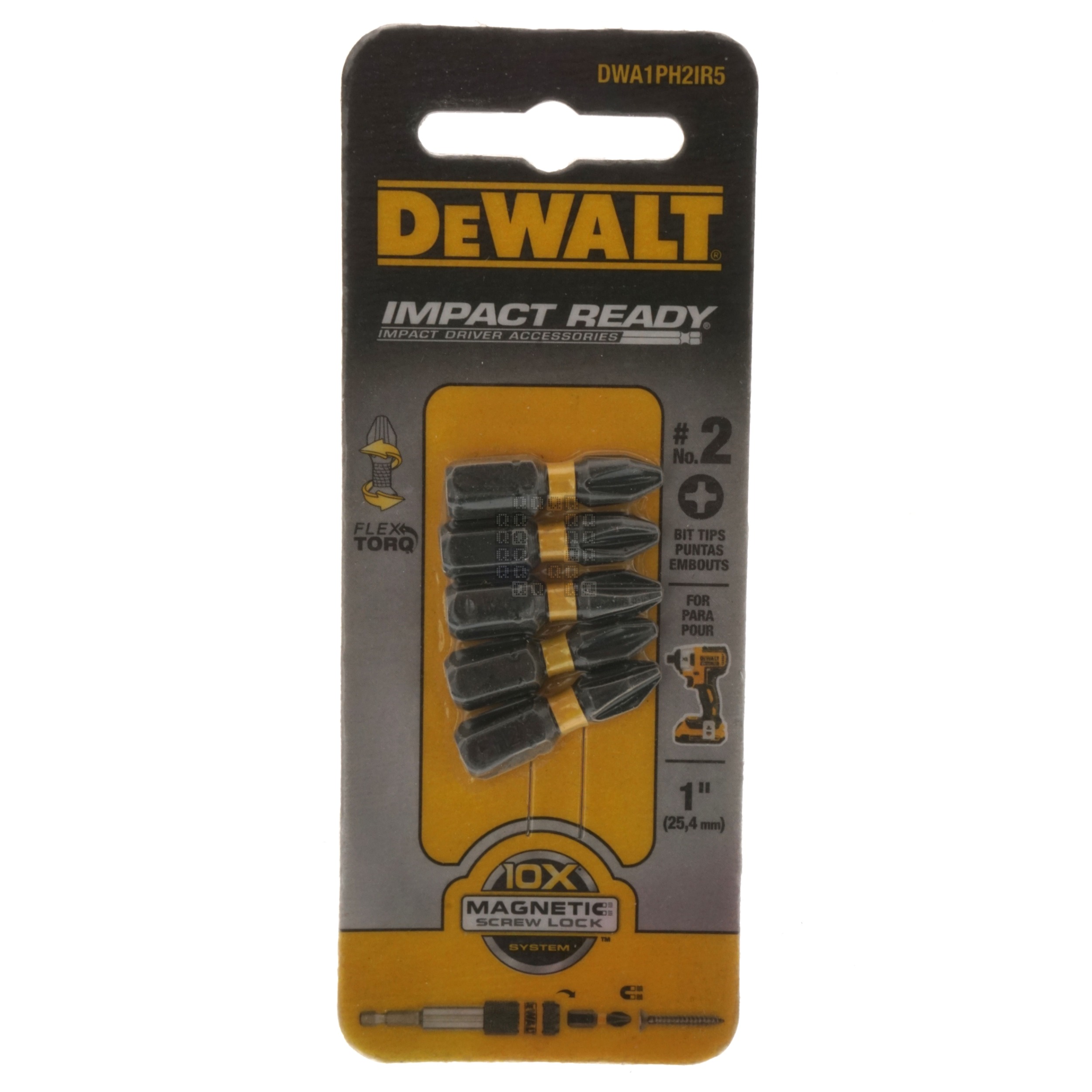 DeWALT DWA1PH2IR5 #2 Phillips Impact-Ready Flex Torq Screwdriver Bit Set, 5-Pack
