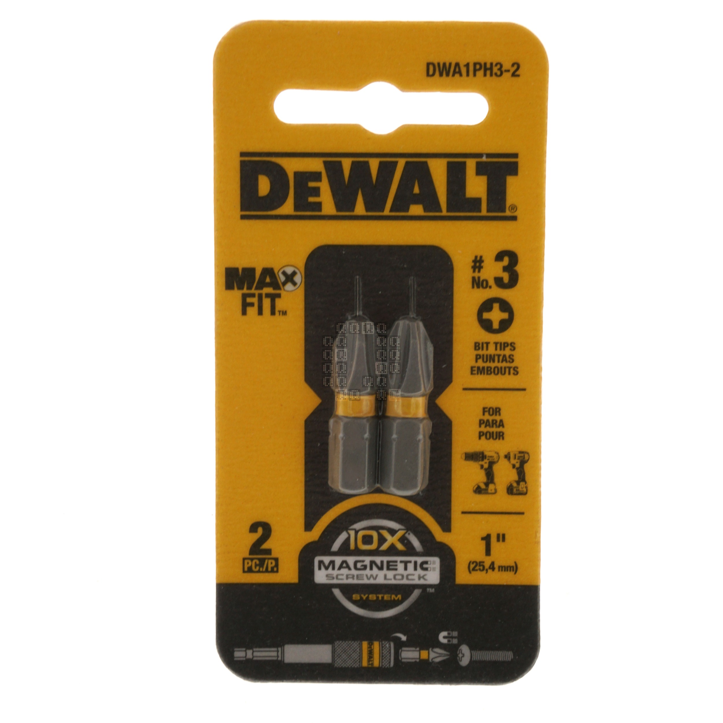 DeWALT DWA1PH3-2 PH3 / #3 Phillips MAX FIT Bit Tips, 1" Length, 2-Pack