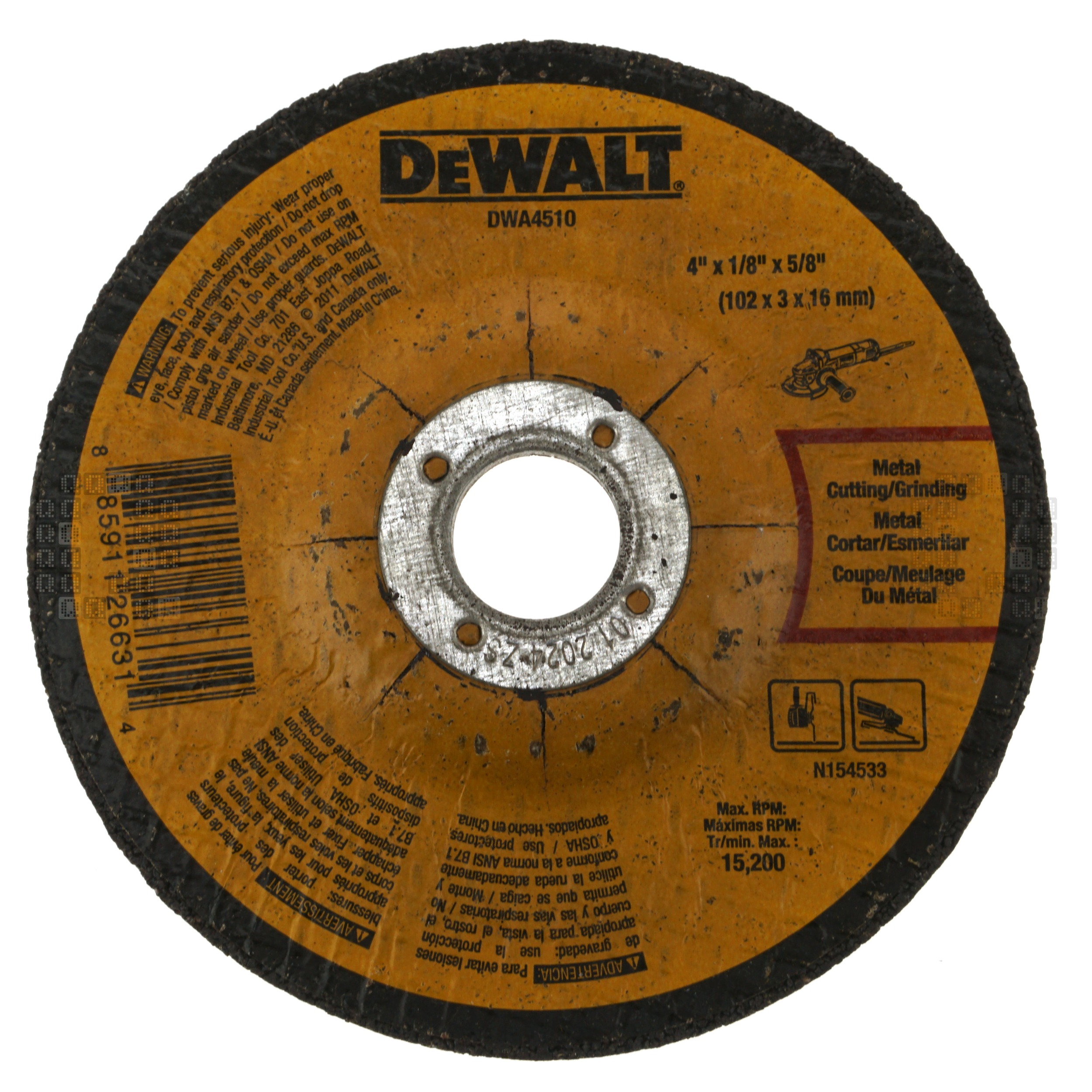 DeWALT DWA4510 4" Diameter Aluminum Oxide Abrasive Grinding Wheel, 1/8" Thickness