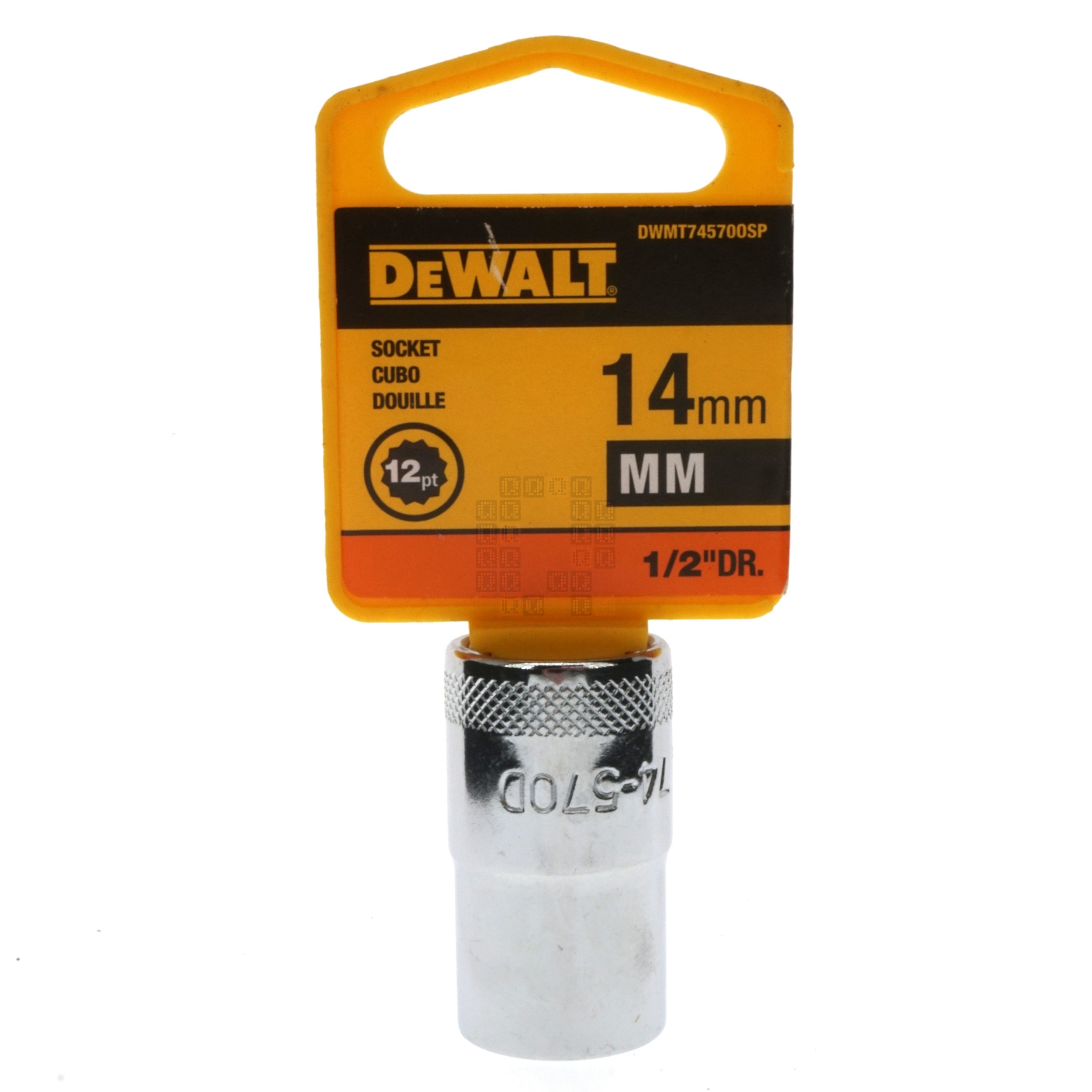 DeWALT DWMT74570OSP Metric Chrome Socket, 14mm 12-Point, 1/2" Drive, 74-570D